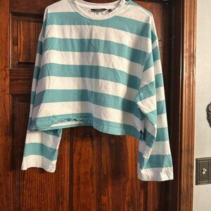 Vineyard Vines Midweight Jersey Long-Sleeve Crewneck Tee - Aqua & White Stripes